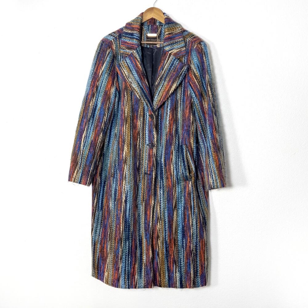 Kathy Ireland Long Knit Coat Size XL Multicolor Striped Duster Boho Chic